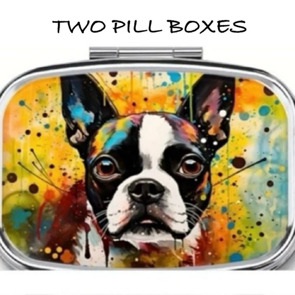 Pill Organizer with Mirror Interior featuring cute Dog design (3 per order)